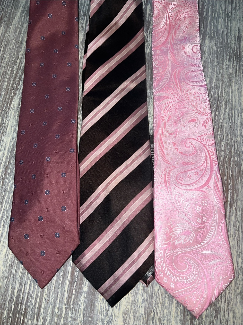 Assorted Men's Pink Paisley and Striped Ties - Set of 3. New in pkgs